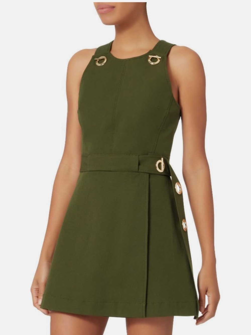 10 Crosby Derek Lam Olive Green Mini Dress with Gold Rings